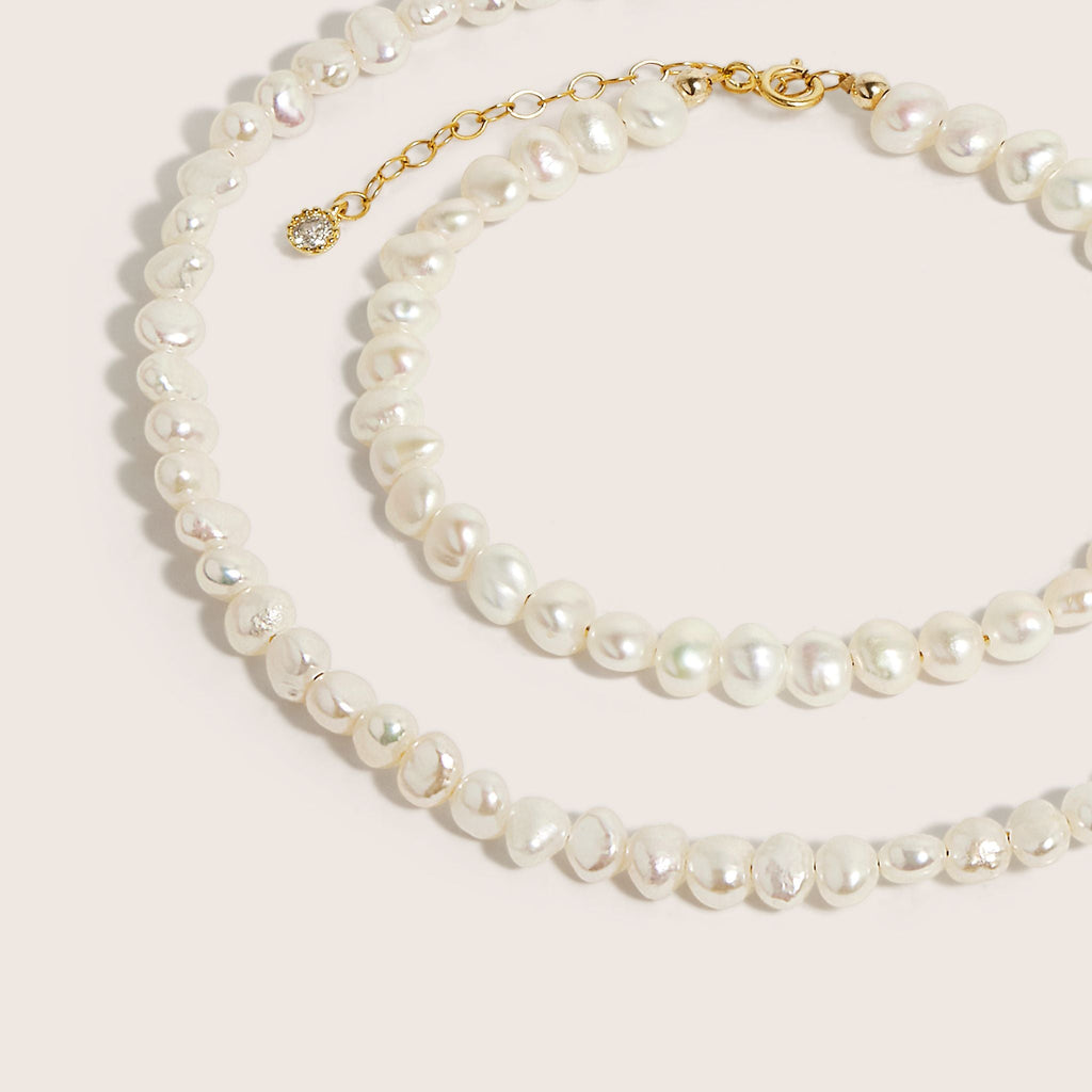 14K Gold Filled Lachelle Baroque Pearl Necklace and Bracelet Set