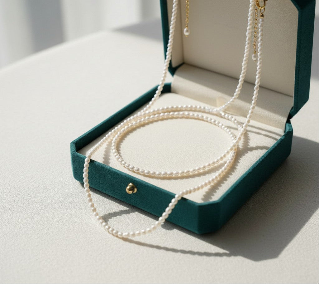 14K Gold Filled Lucine String Of Rice Pearls Necklace
