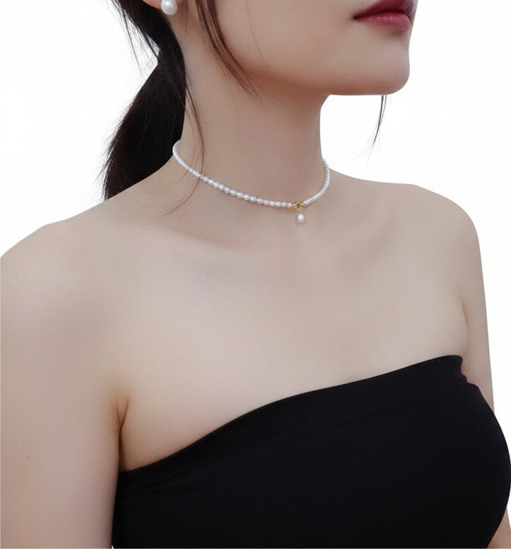 14K Gold Filled Lucine String Of Rice Pearls Necklace