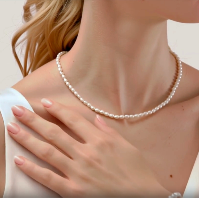14K Gold Filled Lucine String Of Rice Pearls Necklace