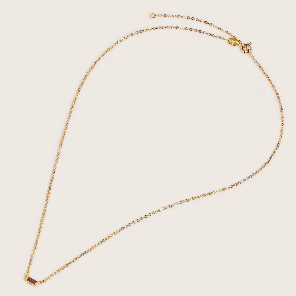 18K Gold Baguette Birthstone Bar Necklace
