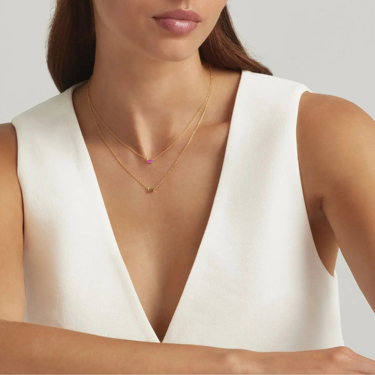 18K Gold Baguette Birthstone Bar Necklace