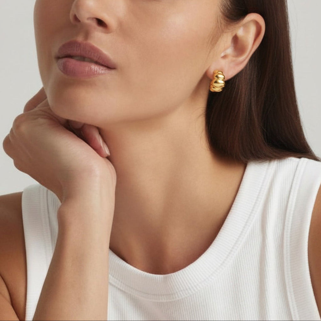 18K Gold Plated Croissant Dome Drop Earrings