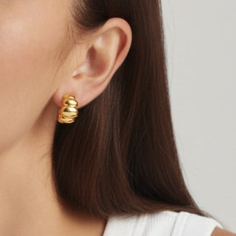 18K Gold Plated Croissant Dome Drop Earrings