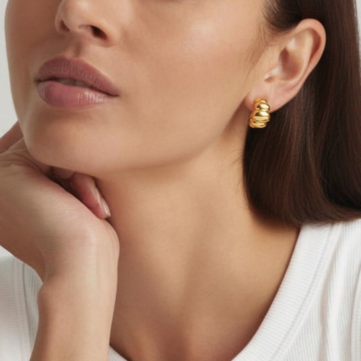 18K Gold Plated Croissant Dome Drop Earrings