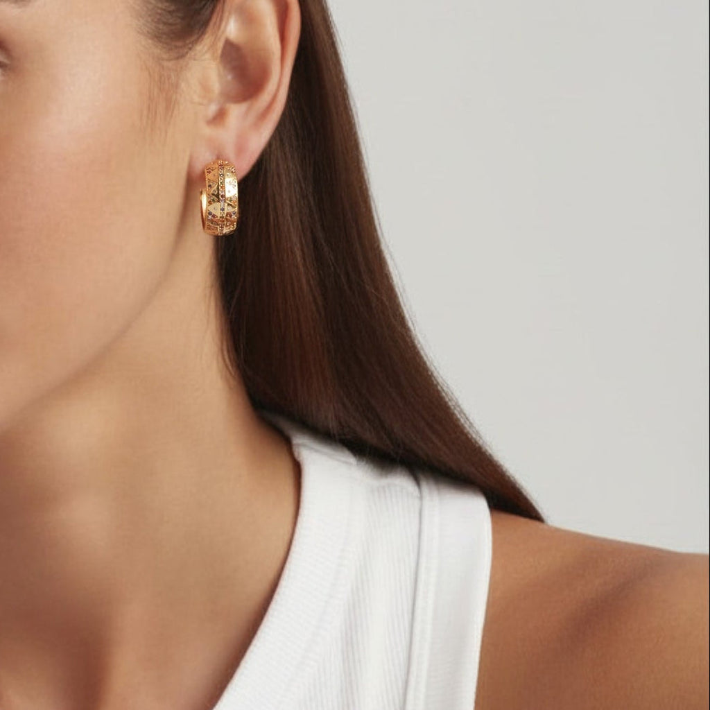 18K Gold Plated Grecian Earrings with Flecked Zircon Stones