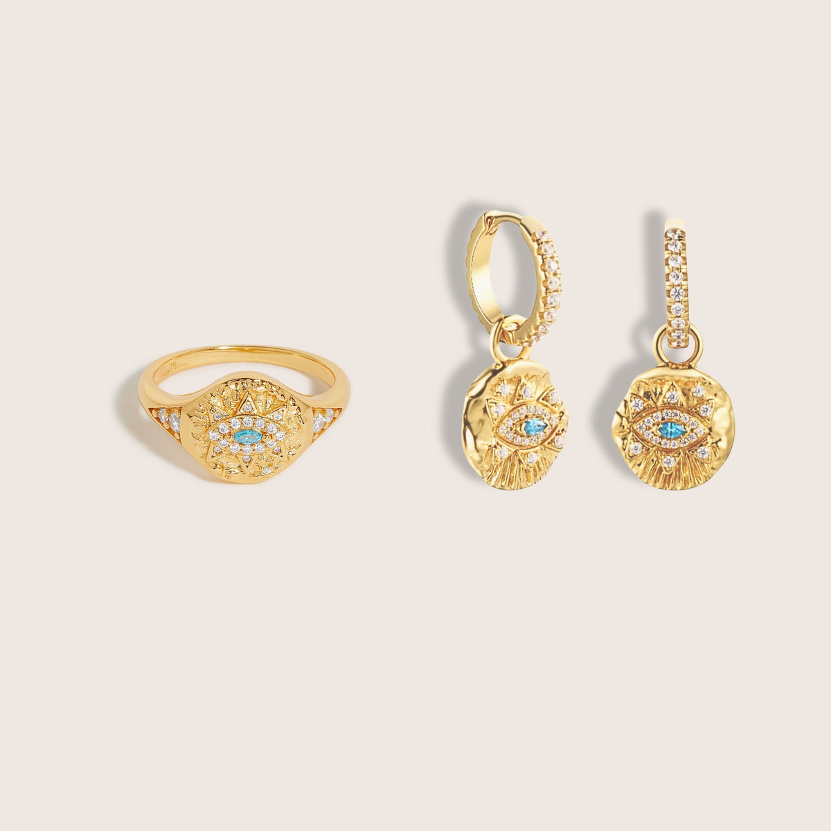 18K Gold Plated Vintage Evil Eye Set