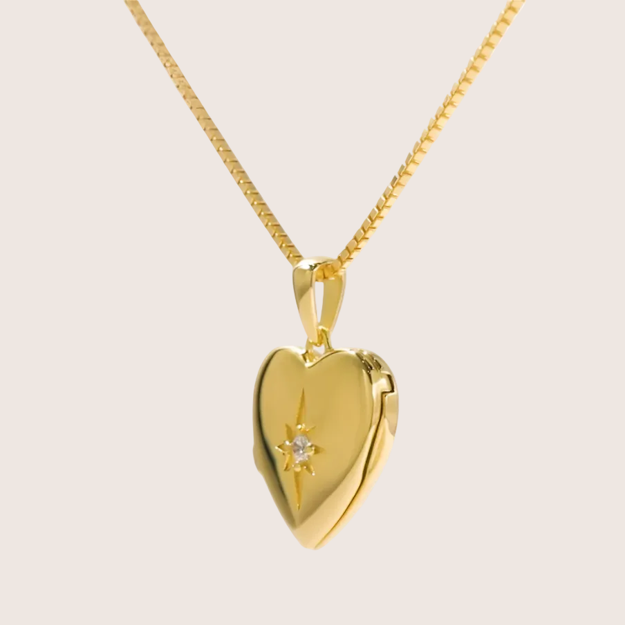 18K Gold Vermeil Heart Locket Pendant Necklace