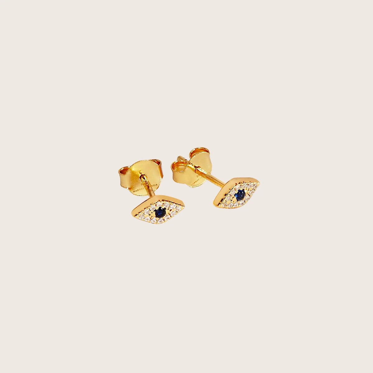18K Gold Vermeil Jacalin Evil Eye Shaped Stud Earrings