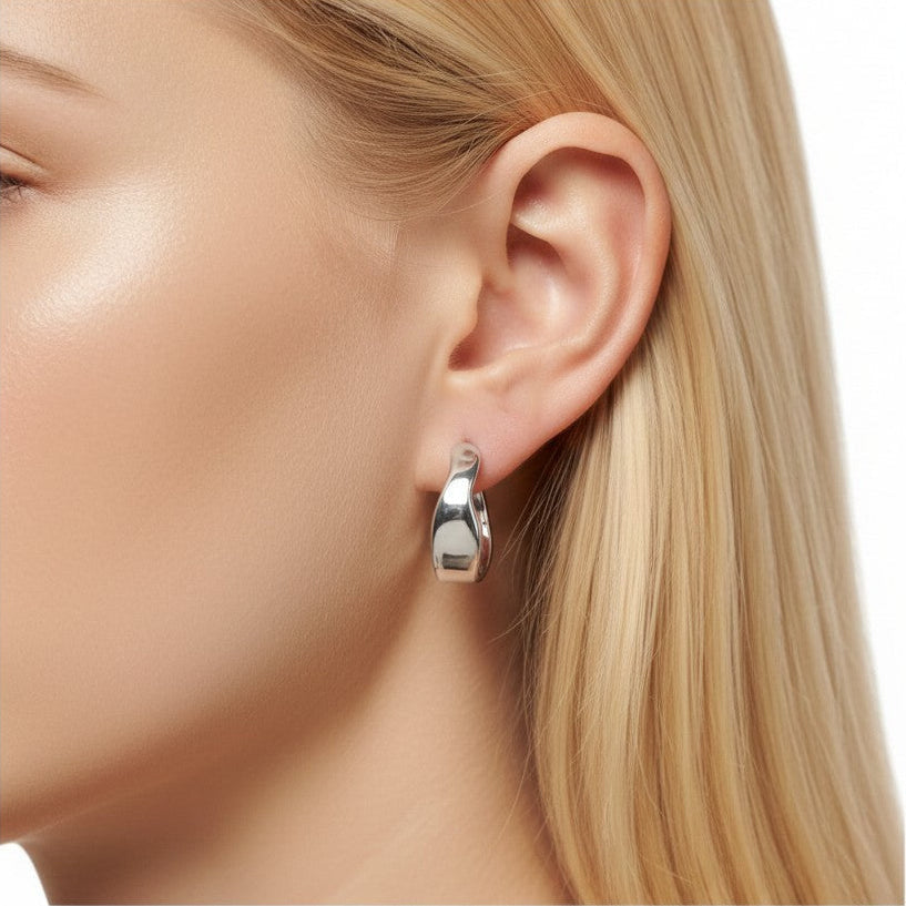 925 Sterling Silver Onda Wave Hoop Earrings