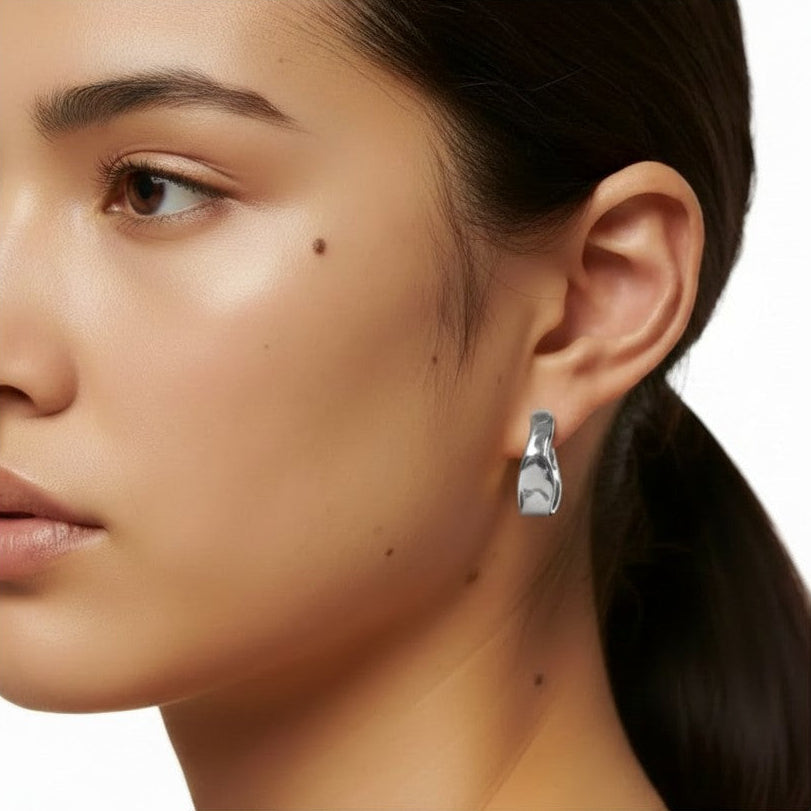 925 Sterling Silver Onda Wave Hoop Earrings