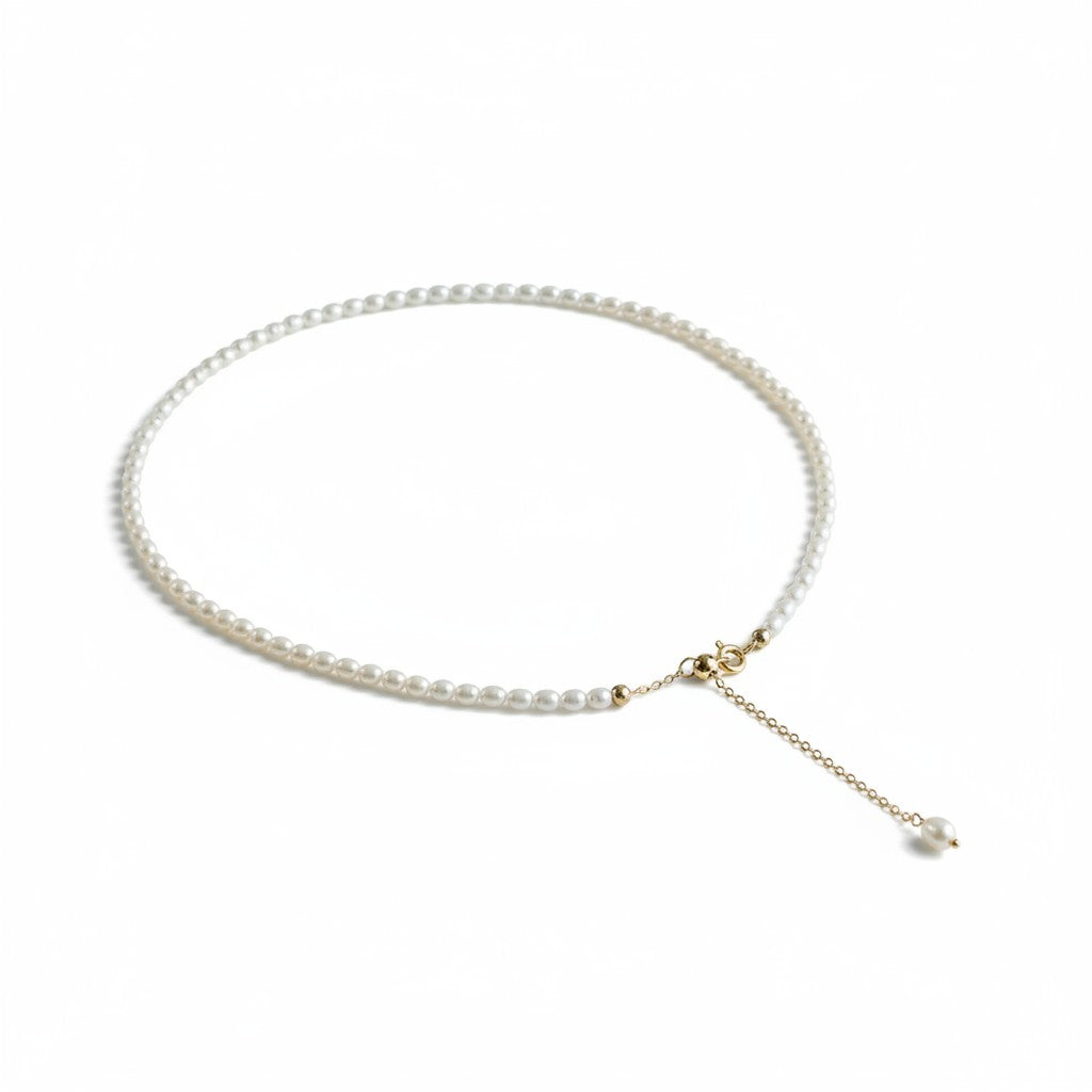 14K Gold Filled Lucine String Of Rice Pearls Necklace