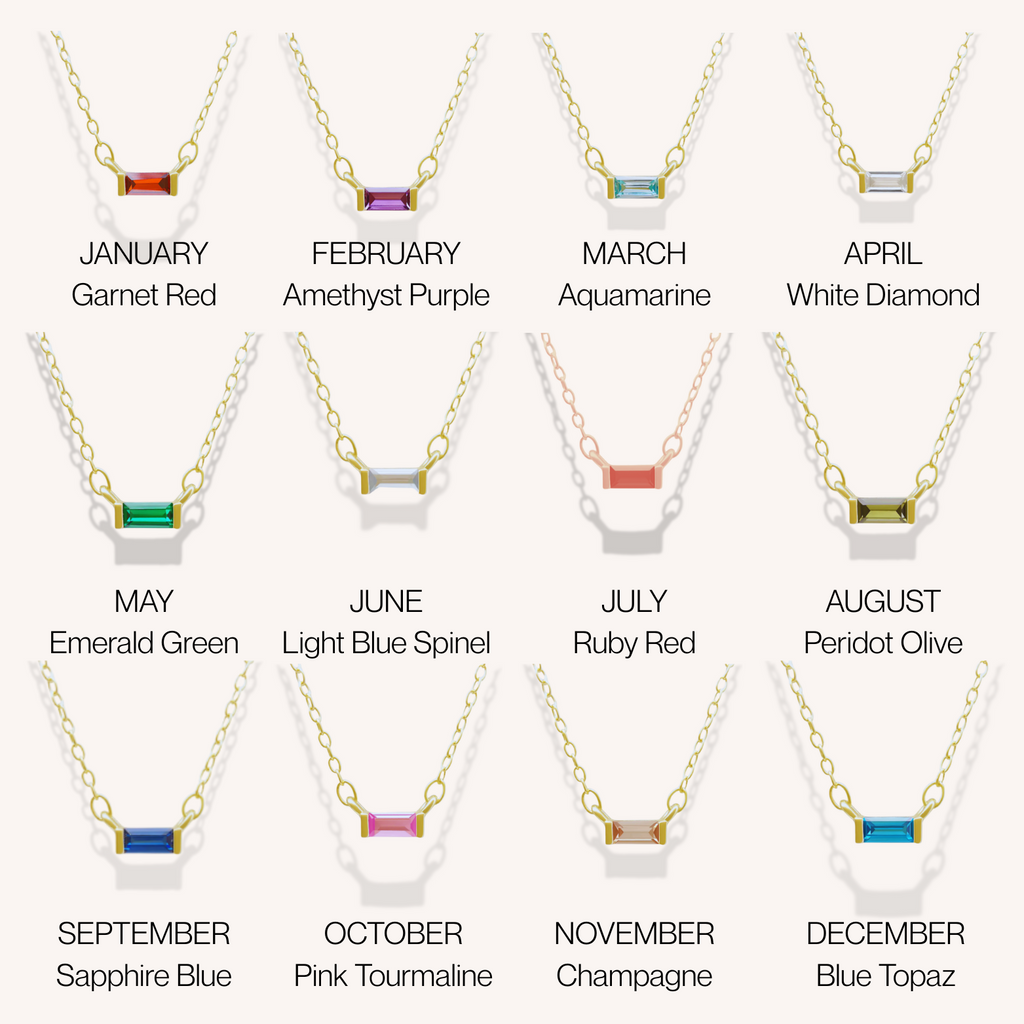 18K Gold Baguette Birthstone Bar Necklace