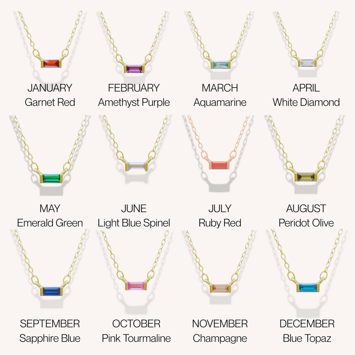 18K Gold Baguette Birthstone Bar Necklace